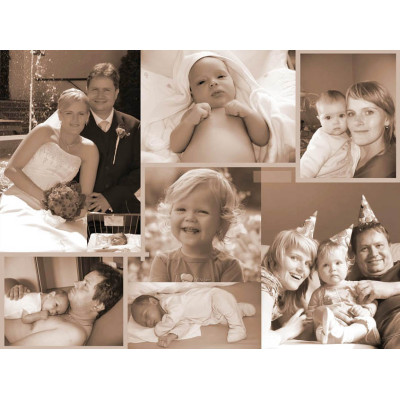 Fotokoláž ze zaslaných fotografií, tisk na kapa desku, fotoobraz