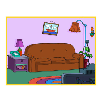 Digitálně ručně malovaná karikatura Simpsonovi, následně vytištěná na fotopápír jako velkoformátová fotografie