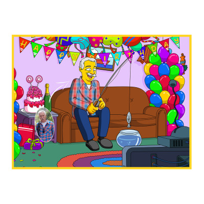 Digitálně ručně malovaná karikatura Simpsonovi, následně vytištěná na fotopápír jako velkoformátová fotografie