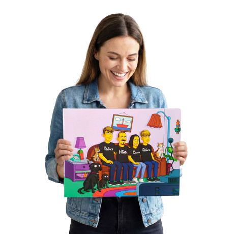 Digitálně ručně malovaná karikatura Simpsonovi, následně vytištěná na fotopápír jako velkoformátová fotografie