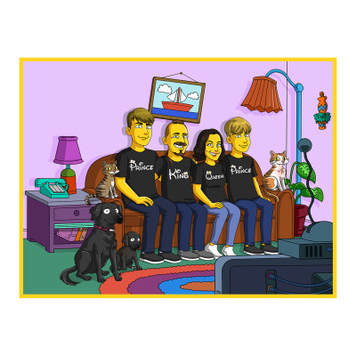 Digitálně ručně malovaná karikatura Simpsonovi, následně zpracována jako fotoobraz na plátně