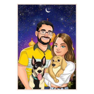 Digitálně ručně malovaný portrét, následně zpracován jako tisk - velkoformátová fotografie